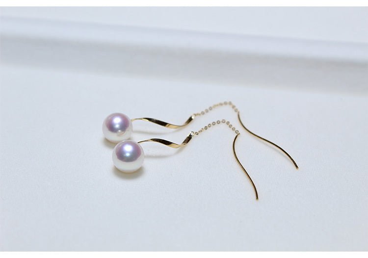 K18YG イエローゴールド あこや真珠 アコヤ 18金 ピアス ロングピアス S字 真珠 パール 18K akoya pearl 花珠 チェーンピアス - Jewelry Hills Tokyo