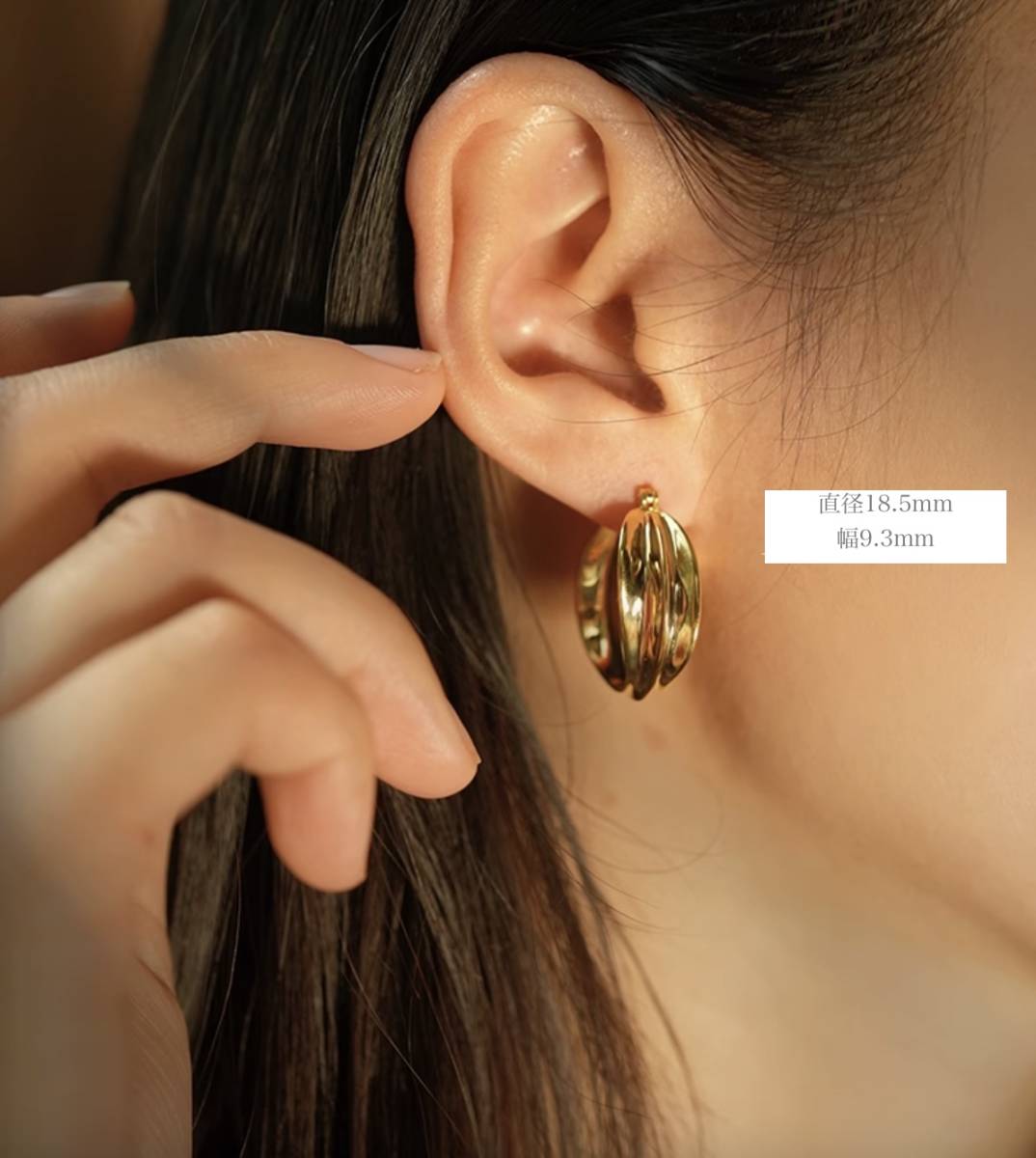 K18YG イエローゴールド フープピアス ピアス リングピアス 18.5mm 中空 シンプル ワンポイント 18金 18K K18 おしゃれ - Jewelry Hills Tokyo