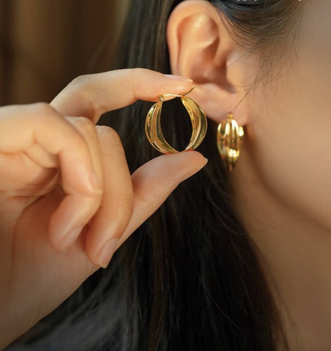 K18YG イエローゴールド フープピアス ピアス リングピアス 18.5mm 中空 シンプル ワンポイント 18金 18K K18 おしゃれ - Jewelry Hills Tokyo