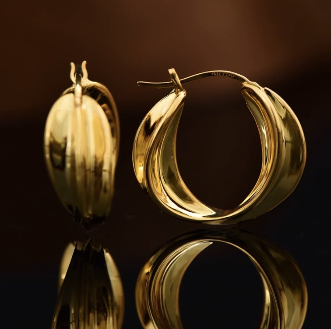 K18YG イエローゴールド フープピアス ピアス リングピアス 18.5mm 中空 シンプル ワンポイント 18金 18K K18 おしゃれ - Jewelry Hills Tokyo