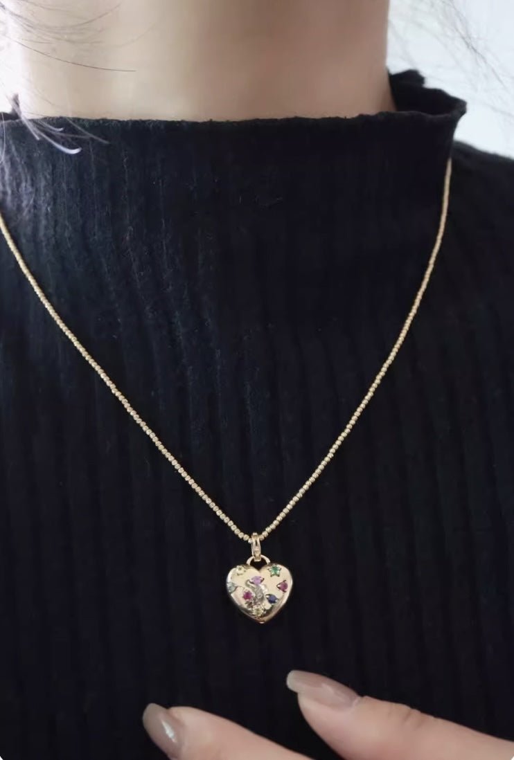 K18YG イエローゴールド ハート ペンダント カラーストーン ダイヤモンド ネックレスチャーム ダイヤモンドバチカン 18K ペンダントトップ - Jewelry Hills Tokyo