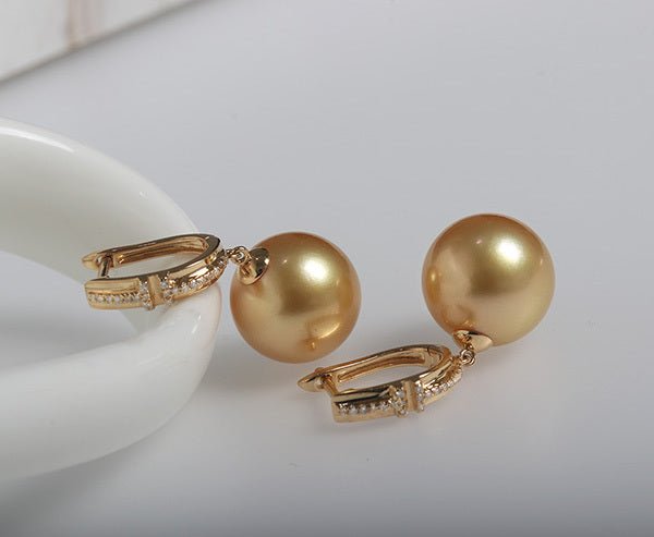 K18YG イエローゴールド ゴールデンパール ゴールドパール ピアス リングピアス フープピアス ダイヤモンド 金色 18K 大玉 11ミリ〜 大珠 - Jewelry Hills Tokyo