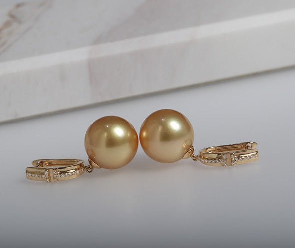 K18YG イエローゴールド ゴールデンパール ゴールドパール ピアス リングピアス フープピアス ダイヤモンド 金色 18K 大玉 11ミリ〜 大珠 - Jewelry Hills Tokyo