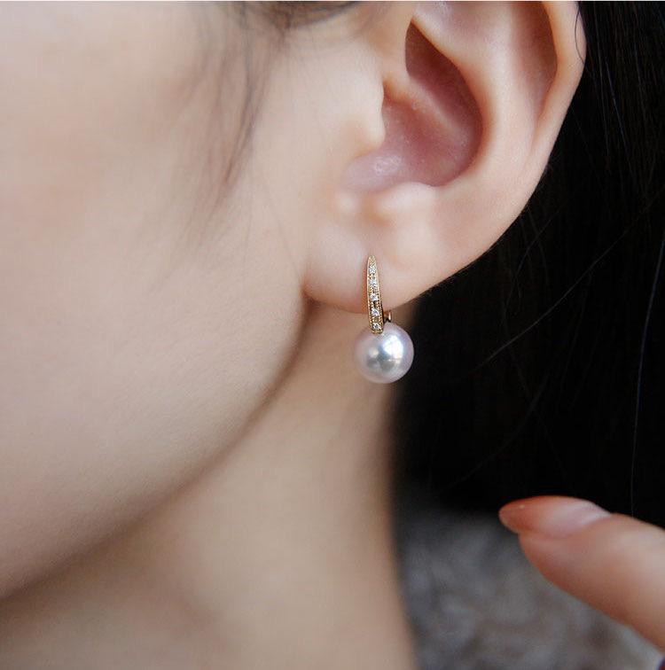 K18YG イエローゴールド あこや真珠 ピアス ダイヤモンド リングピアス アコヤ 真珠 パール ダイヤ スクエア シンプル 18K - Jewelry Hills Tokyo