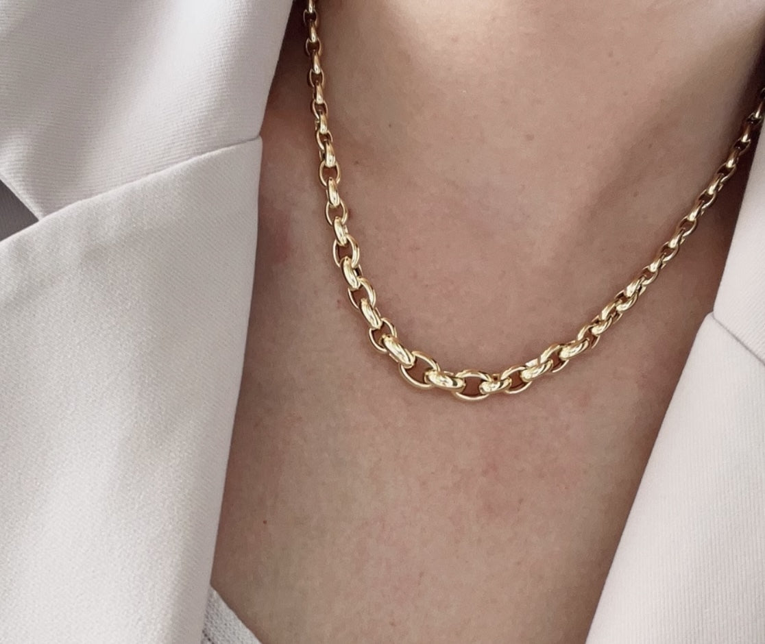 K18YG イエローゴールド 18K ネックレス オーバル グラデーション 太め 太い ネックレスチェーン チェーンネックレス レディース メンズ ボリューム - Jewelry Hills Tokyo