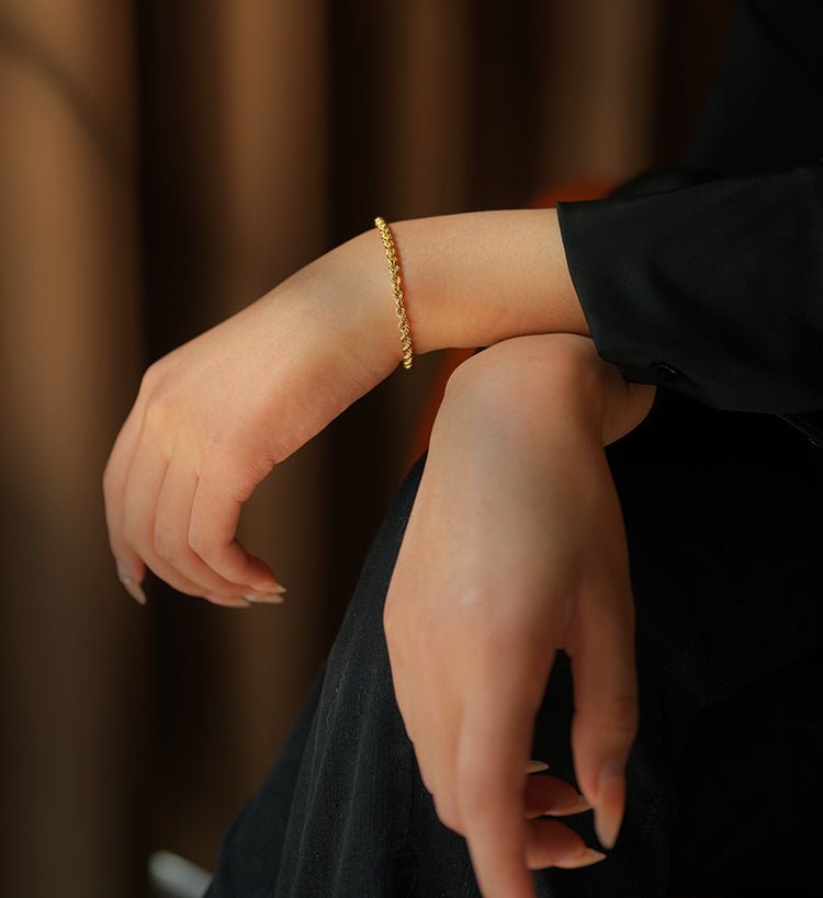 K18YG イエローゴールド 18K ブレスレット チェーンブレスレット ブレス ロープチェーン ねじり 編み込み 長さ 17cm 太さ 3.8mm 3.6g - Jewelry Hills Tokyo