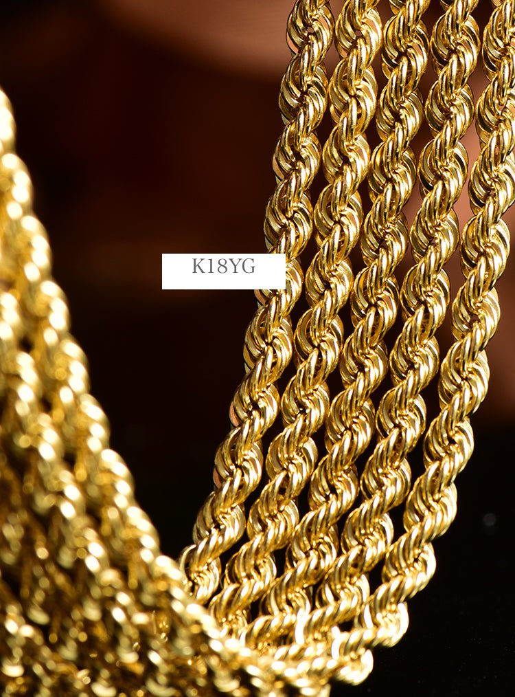 K18YG イエローゴールド 18K ブレスレット チェーンブレスレット ブレス ロープチェーン ねじり 編み込み 長さ 17cm 太さ 3.8mm 3.6g - Jewelry Hills Tokyo