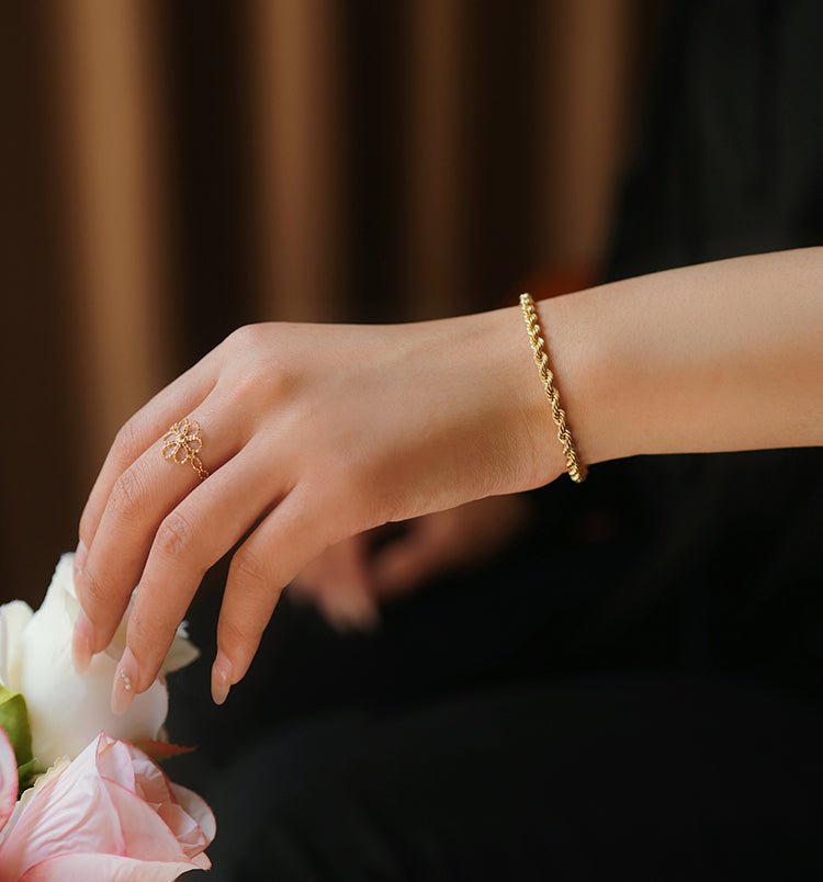 K18YG イエローゴールド 18K ブレスレット チェーンブレスレット ブレス ロープチェーン ねじり 編み込み 長さ 17cm 太さ 3.8mm 3.6g - Jewelry Hills Tokyo