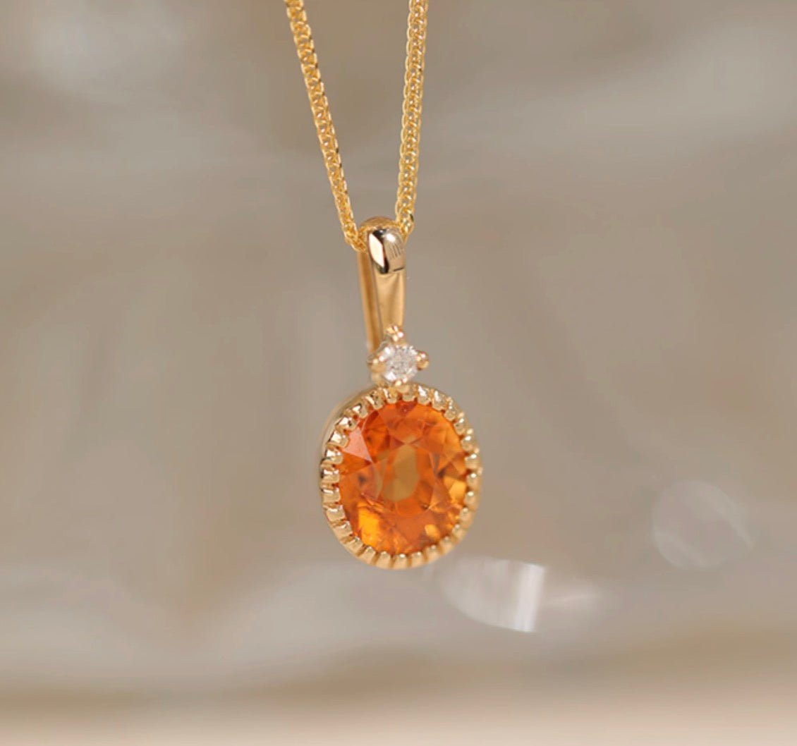 K18YG オレンジガーネット ペンダント ダイヤモンド ダイヤ スペサルティンガーネット 18K 18金 イエローゴールド ネックレス オーバル - Jewelry Hills Tokyo