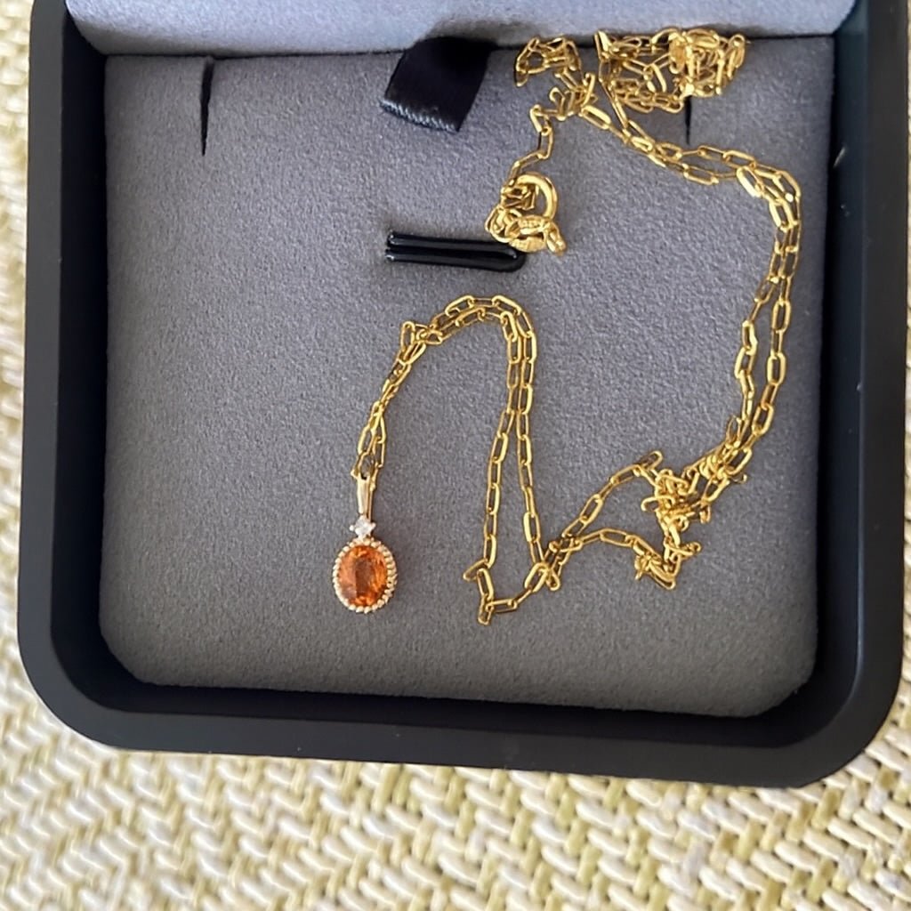K18YG オレンジガーネット ペンダント ダイヤモンド ダイヤ スペサルティンガーネット 18K 18金 イエローゴールド ネックレス オーバル - Jewelry Hills Tokyo