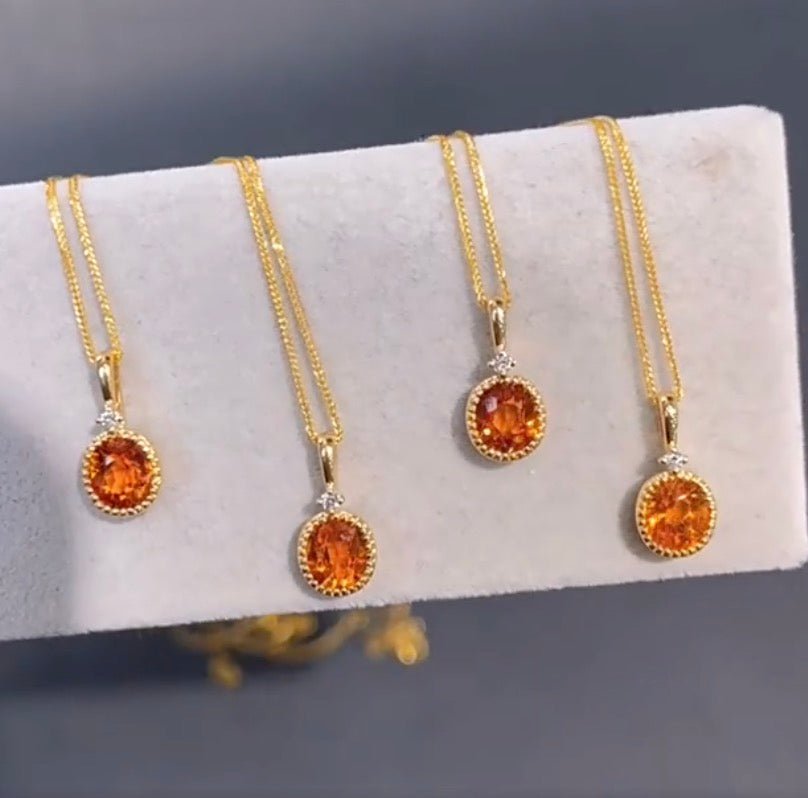 K18YG オレンジガーネット ペンダント ダイヤモンド ダイヤ スペサルティンガーネット 18K 18金 イエローゴールド ネックレス オーバル - Jewelry Hills Tokyo