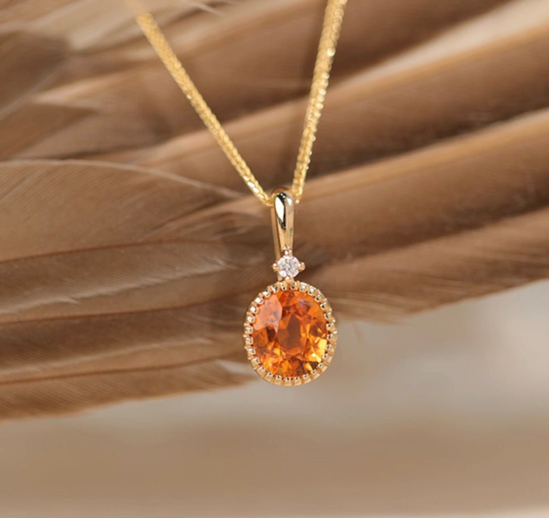 K18YG オレンジガーネット ペンダント ダイヤモンド ダイヤ スペサルティンガーネット 18K 18金 イエローゴールド ネックレス オーバル - Jewelry Hills Tokyo