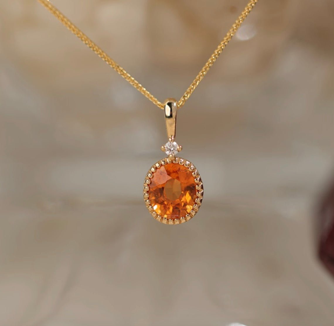 K18YG オレンジガーネット ペンダント ダイヤモンド ダイヤ スペサルティンガーネット 18K 18金 イエローゴールド ネックレス オーバル - Jewelry Hills Tokyo