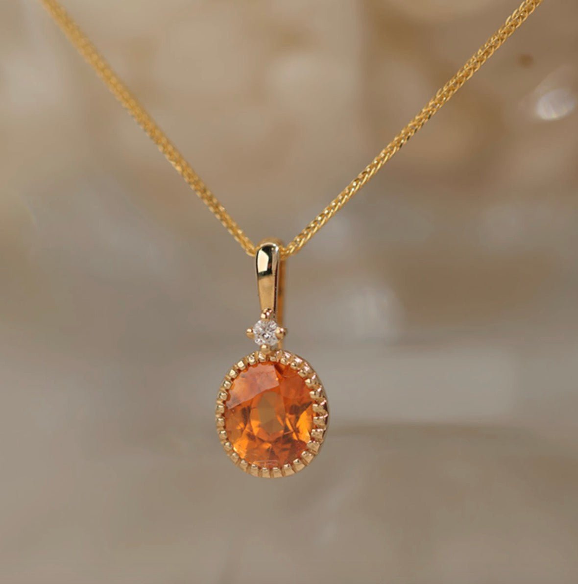 K18YG オレンジガーネット ペンダント ダイヤモンド ダイヤ スペサルティンガーネット 18K 18金 イエローゴールド ネックレス オーバル - Jewelry Hills Tokyo