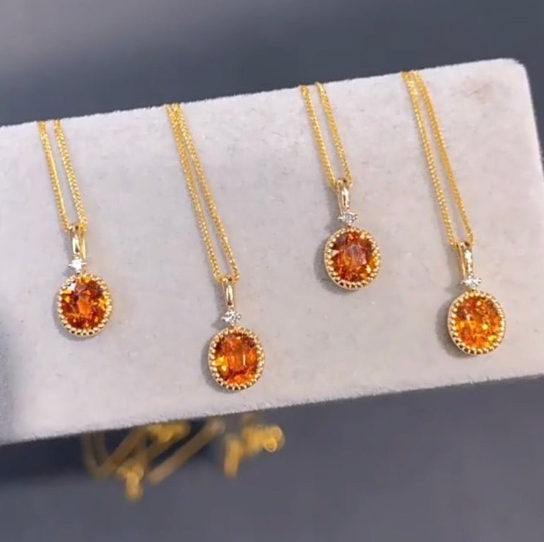 K18YG オレンジガーネット ペンダント ダイヤモンド ダイヤ スペサルティンガーネット 18K 18金 イエローゴールド ネックレス オーバル - Jewelry Hills Tokyo