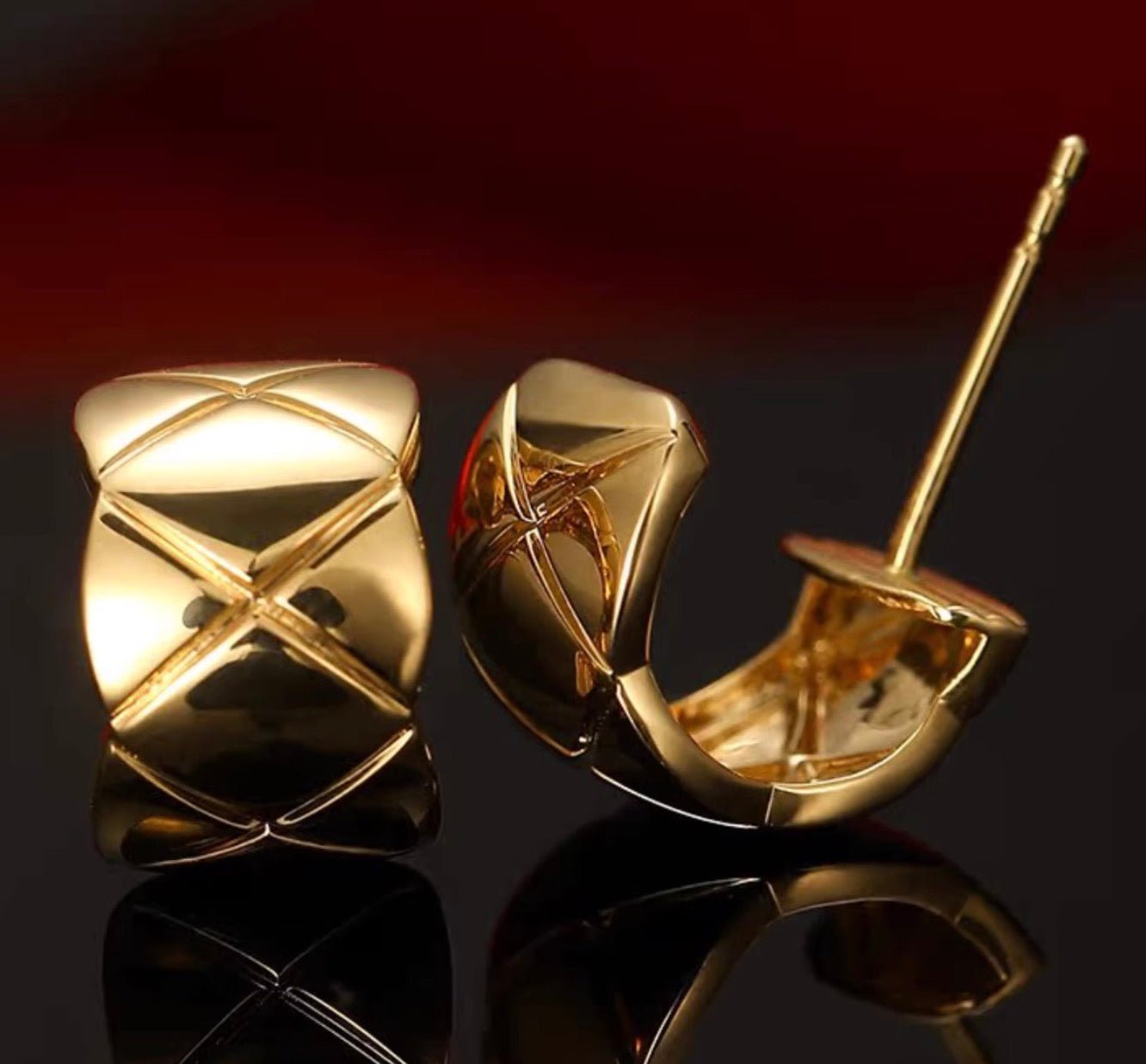 K18YG スタッドピアス ダイス柄 イエローゴールド 18K 18金 ピアス イエローゴールド シンプル Cカール 菱形 模様 X - Jewelry Hills Tokyo
