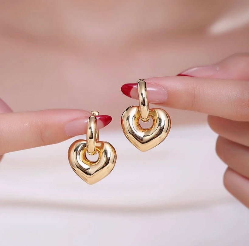 K18YG イエローゴールド 18K ピアス フープピアス リングピアス 2way イタリアンジュエリー 大ぶり ハート ハート型 ハートモチーフ 中空 チャーム - Jewelry Hills Tokyo