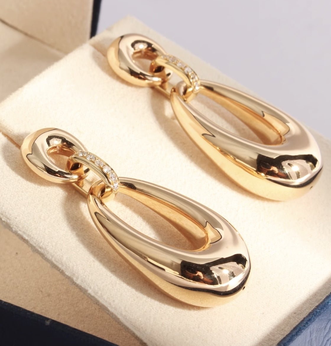 K18YG イエローゴールド 18K ピアス スタッドピアス 2way ダイヤモンド イタリアンジュエリー オーバル ラウンド 3way ペンダントトップ チャーム - Jewelry Hills Tokyo