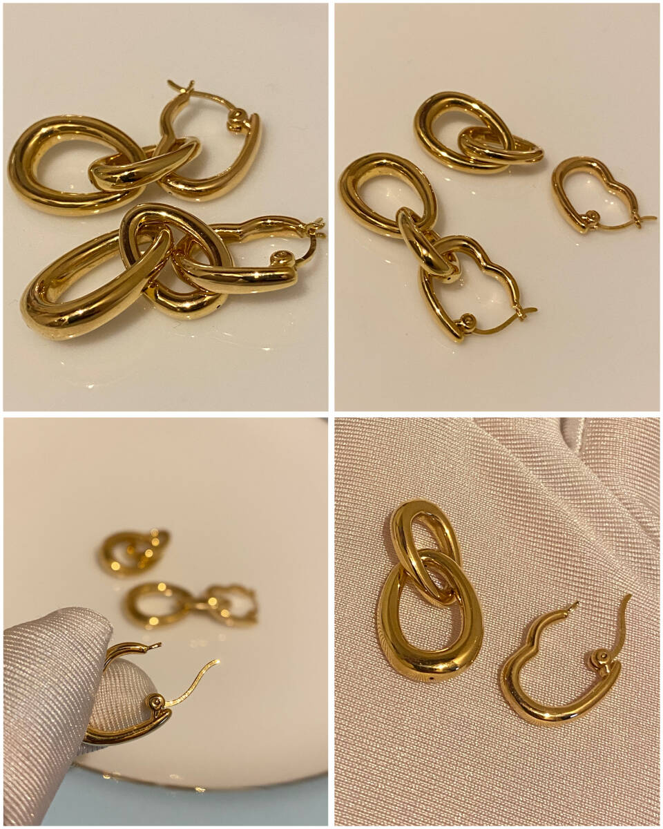 K18YG イエローゴールド 18K ピアス フープピアス リングピアス 2way イタリアンジュエリー オーバル ハート 中空 チャーム ペンダント等 3way 4way - Jewelry Hills Tokyo