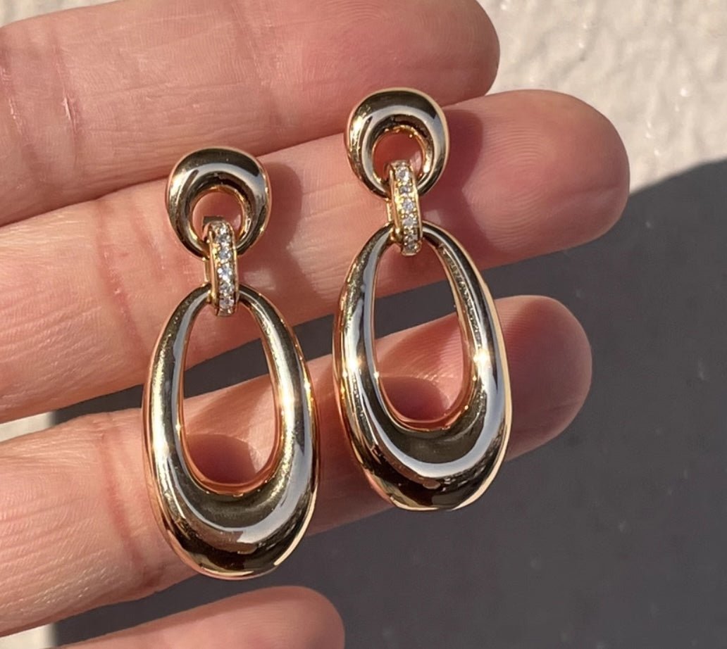 K18YG イエローゴールド 18K ピアス スタッドピアス 2way ダイヤモンド イタリアンジュエリー オーバル ラウンド 3way ペンダントトップ チャーム - Jewelry Hills Tokyo