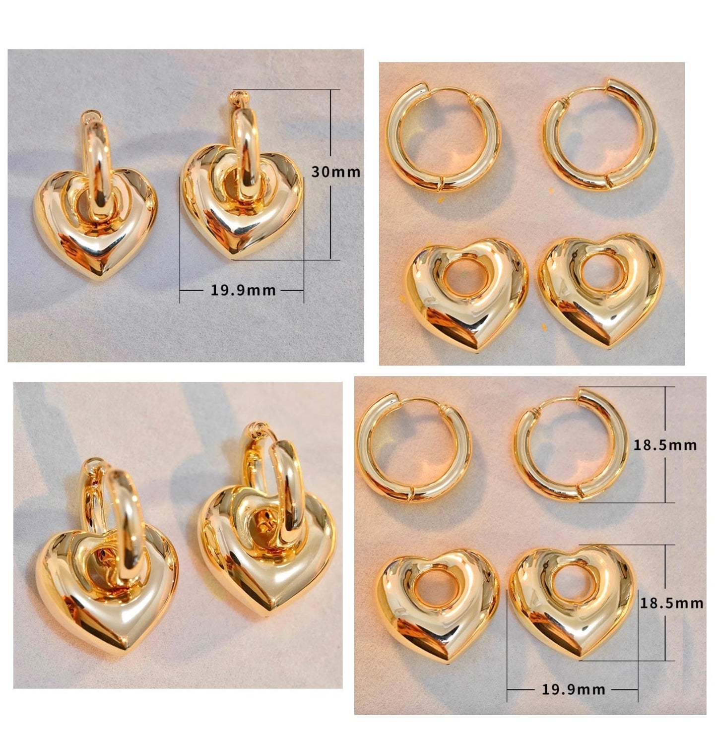 K18YG イエローゴールド 18K ピアス フープピアス リングピアス 2way イタリアンジュエリー 大ぶり ハート ハート型 ハートモチーフ 中空 チャーム - Jewelry Hills Tokyo