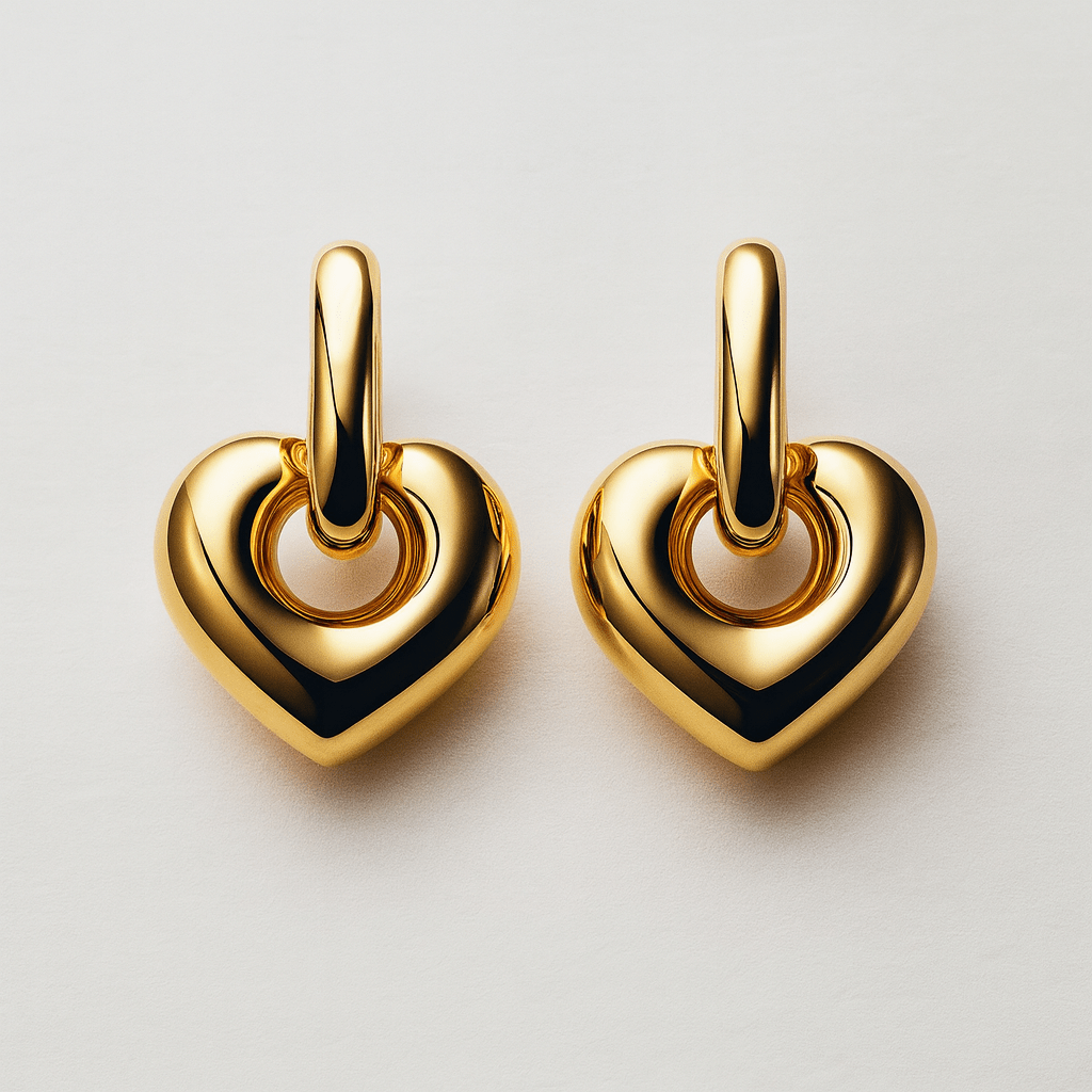 K18YG イエローゴールド 18K ピアス フープピアス リングピアス 2way イタリアンジュエリー 大ぶり ハート ハート型 ハートモチーフ 中空 チャーム - Jewelry Hills Tokyo