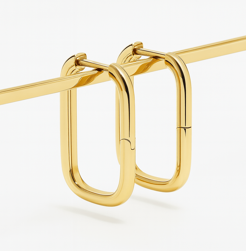 K18YG イエローゴールド 18K ピアス フープピアス リングピアス イタリアンジュエリー スクエア 長方形 四角 中空 おしゃれ - Jewelry Hills Tokyo