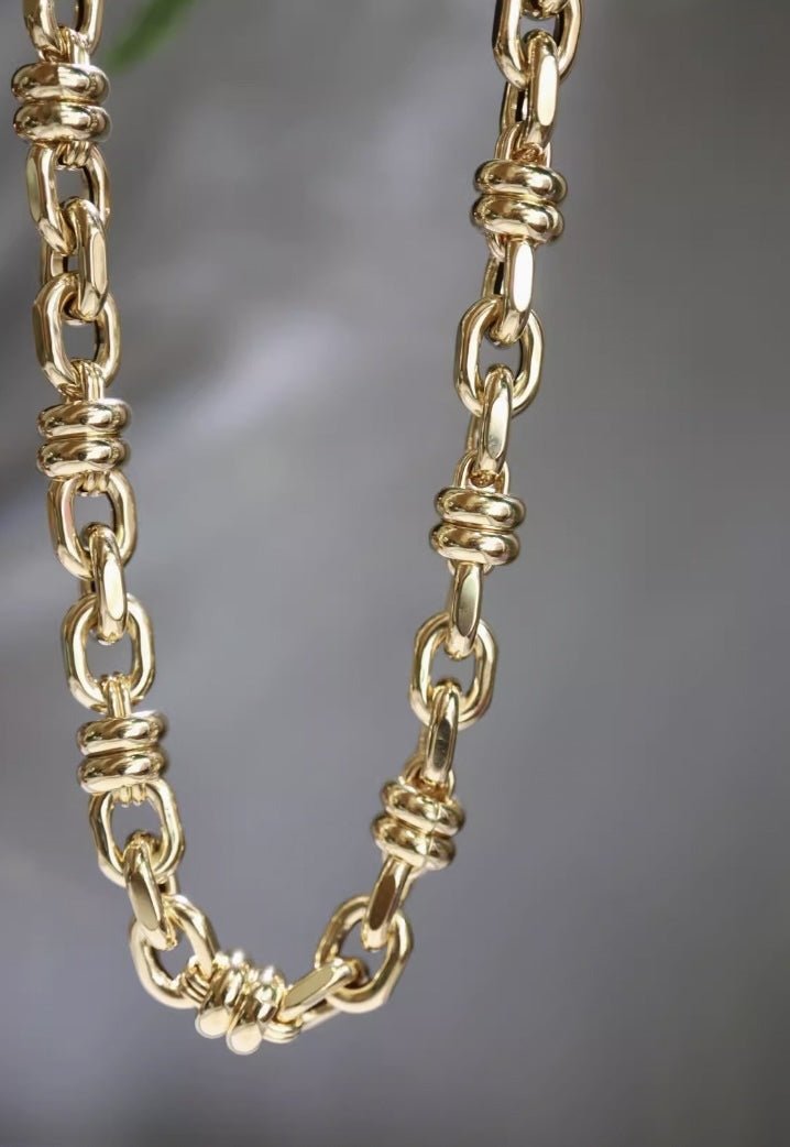 K18YG イエローゴールド 18K レオンチェーン ケーブルチェーン オーバル ネックレス メンズ レディース 太め 太い チェーンネックレス ボリューム - Jewelry Hills Tokyo