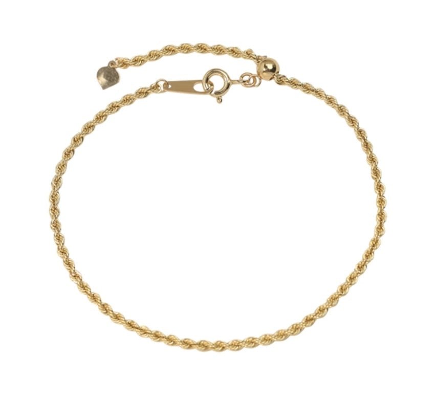 K18YG イエローゴールド 18K ツイスト ロープチェーン 綱 ブレスレット ブレス メンズ レディース ユニセックス スライド式 アジャスター - Jewelry Hills Tokyo