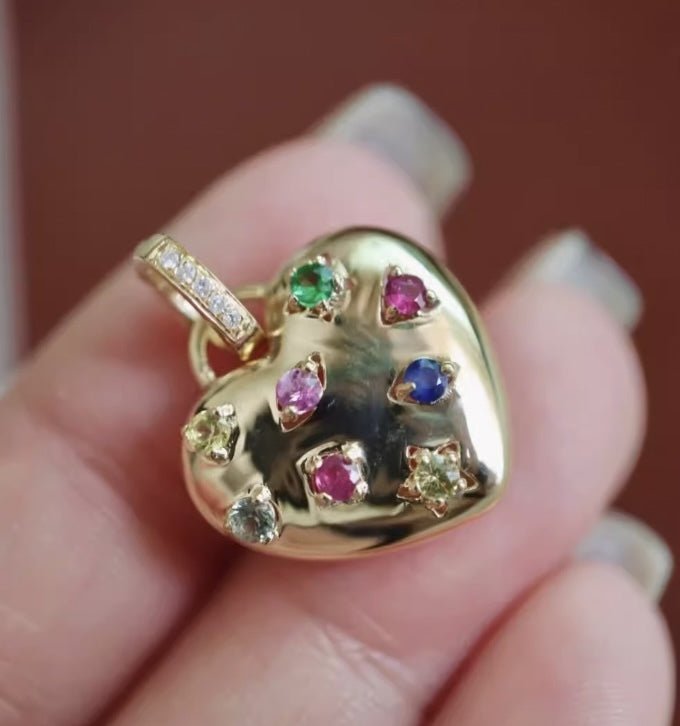 K18YG イエローゴールド ハート ペンダント カラーストーン ダイヤモンド ネックレスチャーム ダイヤモンドバチカン 18K ペンダントトップ - Jewelry Hills Tokyo