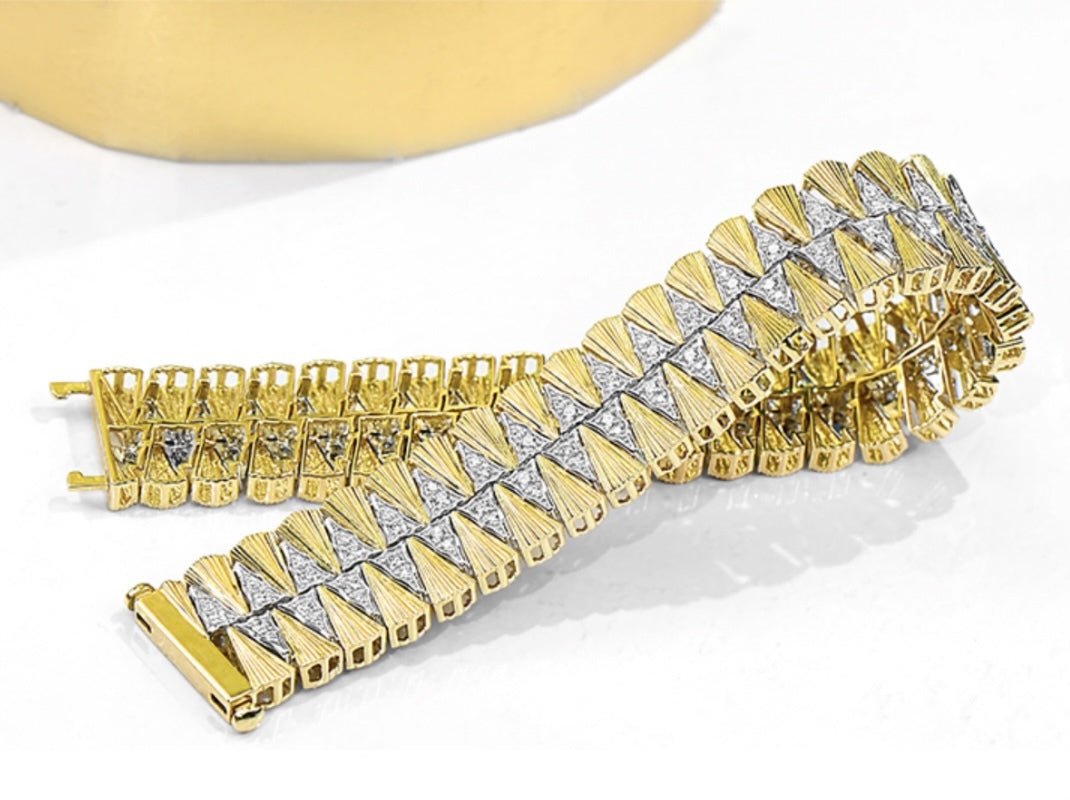 K18YG イエローゴールド 18K バングル ブレスレット イタリアンジュエリー 中世 ダイヤモンド ジュエリー ブレス レディース 大ぶり 太め ボリューム ハイエンド - Jewelry Hills Tokyo