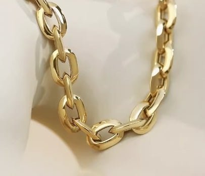 K18YG イエローゴールド 18K レオンチェーン ケーブルチェーン オーバル あずき 太め ボリューム ネックレス メンズ レディース 中空 男女共用 - Jewelry Hills Tokyo