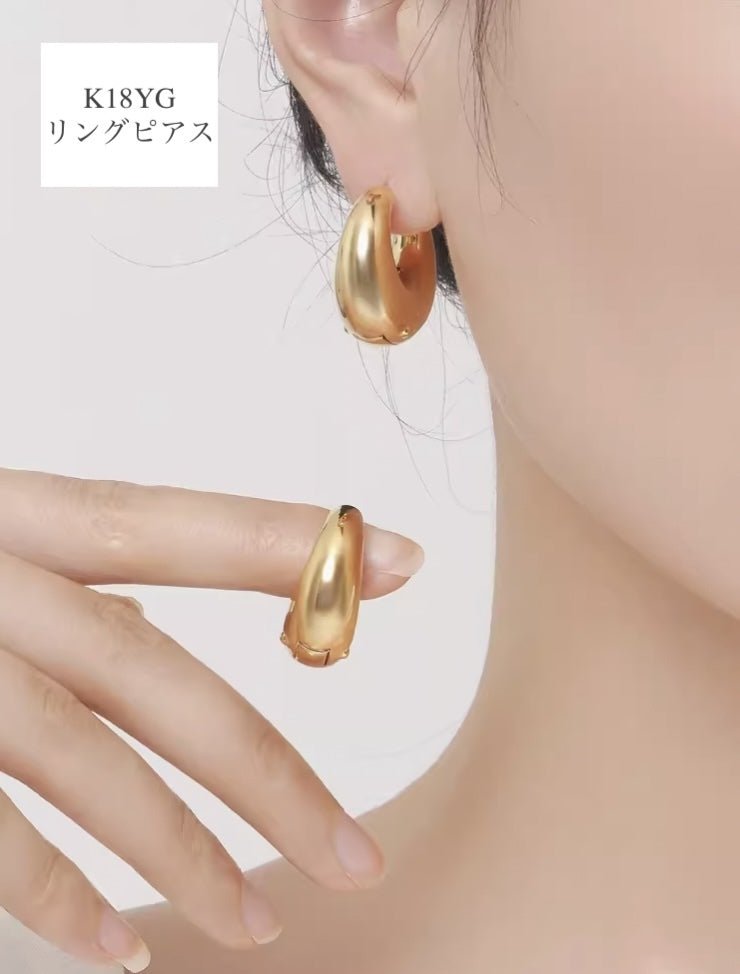 K18YG イエローゴールド 18K ピアス リングピアス フープピアス イタリアンジュエリー 太め 大きめ 大ぶり ボリューム ラウンド - Jewelry Hills Tokyo