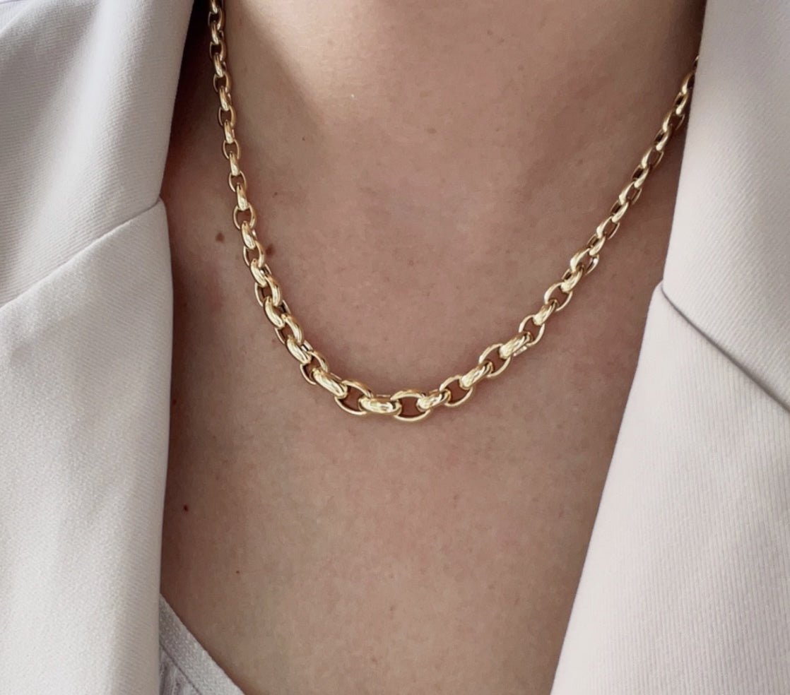 K18YG イエローゴールド 18K ネックレス オーバル グラデーション 太め 太い ネックレスチェーン チェーンネックレス レディース メンズ ボリューム - Jewelry Hills Tokyo