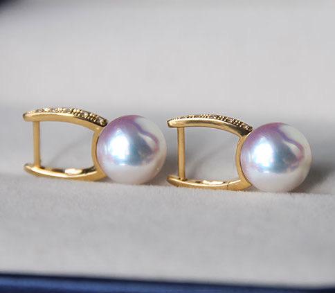 K18YG イエローゴールド あこや真珠 ピアス ダイヤモンド リングピアス アコヤ 真珠 パール ダイヤ スクエア シンプル 18K - Jewelry Hills Tokyo