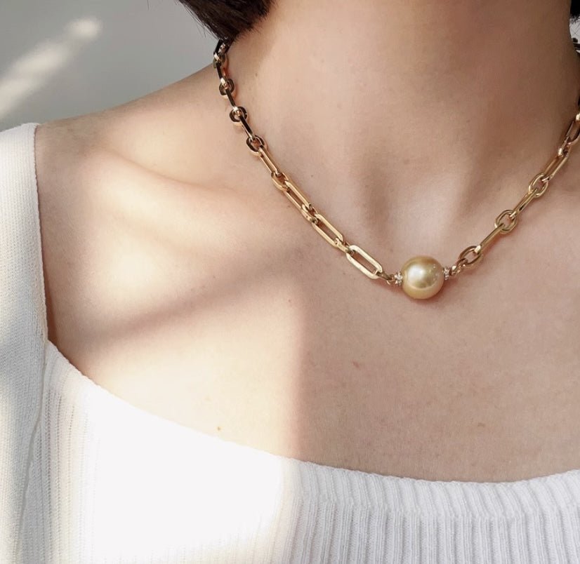 K18YG イエローゴールド 18K レオンチェーン ケーブルチェーン オーバル ネックレス メンズ レディース 中空 男女共用 大ぶり 太め 太い ボリューム - Jewelry Hills Tokyo