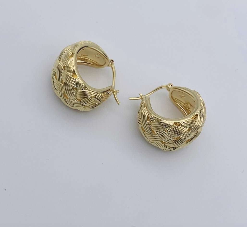 K18YG イエローゴールド メッシュ 編み込み 18K ピアス フープピアス リングピアス イタリアンジュエリー ラウンド 丸 円形 ボリューム - Jewelry Hills Tokyo