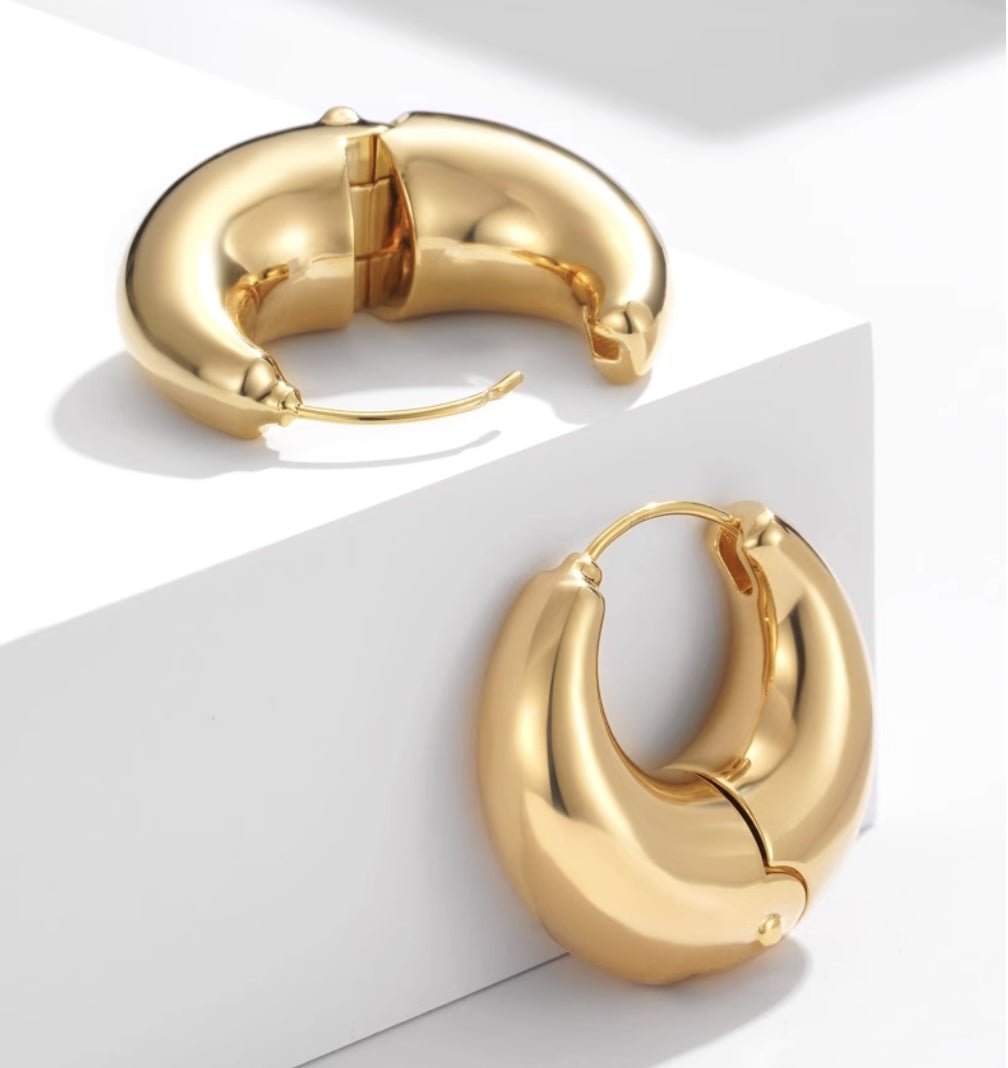 K18YG イエローゴールド 18K ピアス リングピアス フープピアス イタリアンジュエリー 太め 大きめ 大ぶり ボリューム ラウンド - Jewelry Hills Tokyo