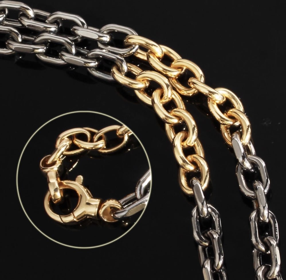 K18YG イエローゴールド 18K レオンチェーン ケーブルチェーン オーバル ネックレス メンズ レディース 中空 太め ツートン ボリューム メンズジュエリー - Jewelry Hills Tokyo