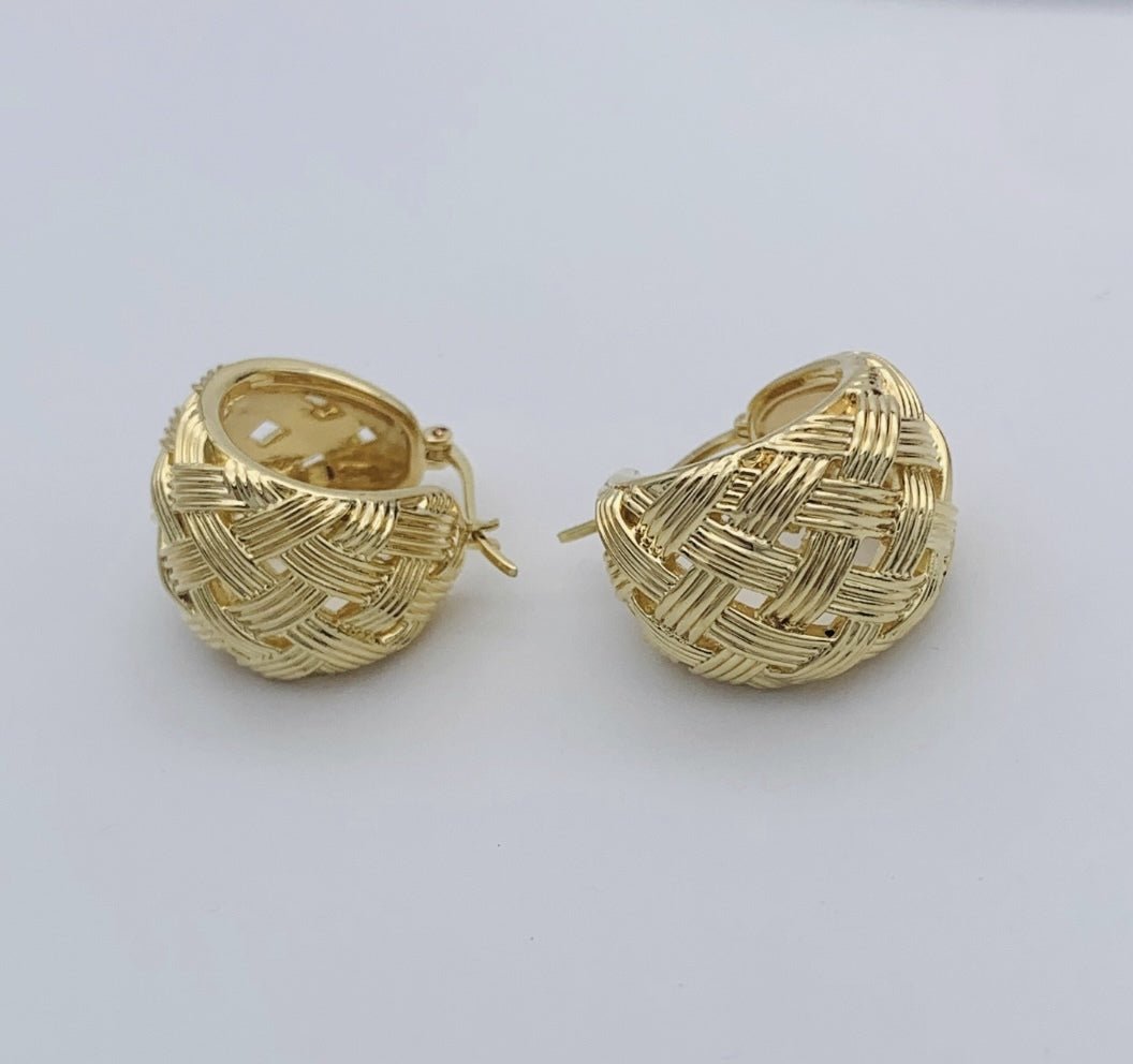 K18YG イエローゴールド メッシュ 編み込み 18K ピアス フープピアス リングピアス イタリアンジュエリー ラウンド 丸 円形 ボリューム - Jewelry Hills Tokyo