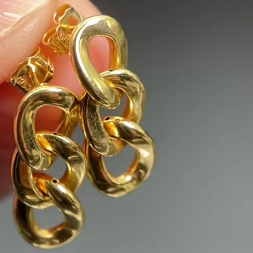 K18YG イエローゴールド 18K ピアス スタッドピアス イタリアンジュエリー 喜平チェーン チェーンピアス ツイスト 中空 ワンポイント 喜平 - Jewelry Hills Tokyo