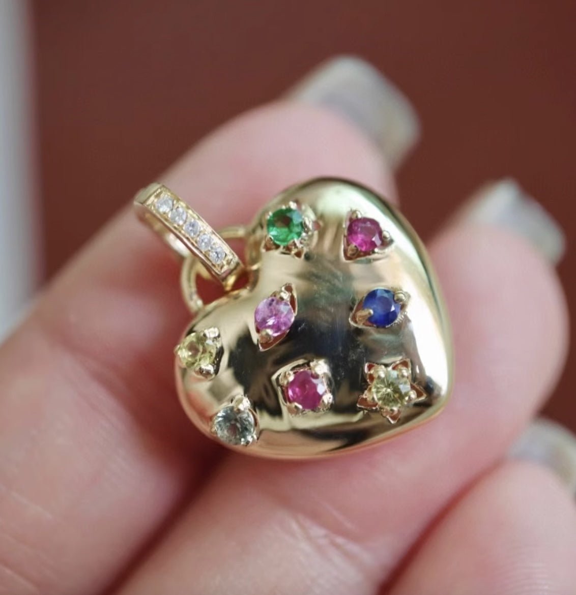 K18YG イエローゴールド ハート ペンダント カラーストーン ダイヤモンド ネックレスチャーム ダイヤモンドバチカン 18K ペンダントトップ - Jewelry Hills Tokyo