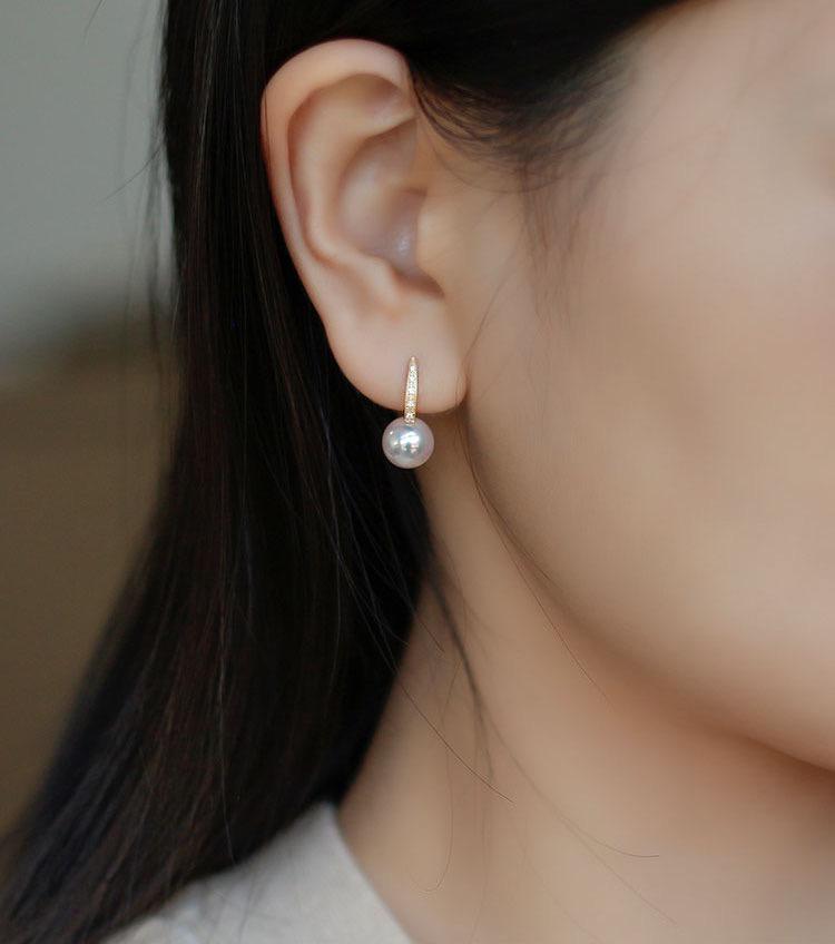 K18YG イエローゴールド あこや真珠 ピアス ダイヤモンド リングピアス アコヤ 真珠 パール ダイヤ スクエア シンプル 18K - Jewelry Hills Tokyo