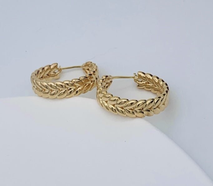 K18YG イエローゴールド 18K ピアス リングピアス フープピアス イタリアンジュエリー 中空 リーフ リーフモチーフ ラウンド 輪っか 円形 - Jewelry Hills Tokyo