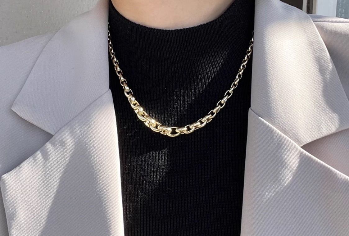 K18YG イエローゴールド 18K ネックレス オーバル グラデーション 太め 太い ネックレスチェーン チェーンネックレス レディース メンズ ボリューム - Jewelry Hills Tokyo