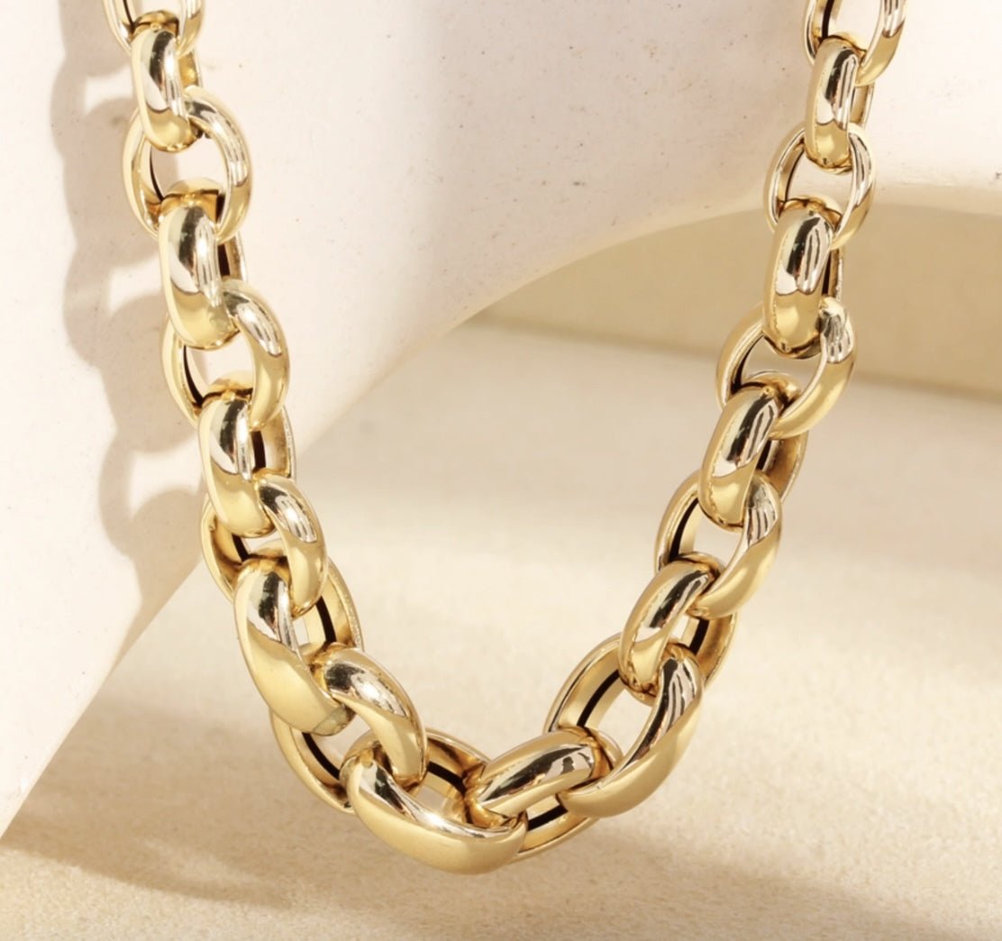 K18YG イエローゴールド 18K ネックレス オーバル グラデーション 太め 太い ネックレスチェーン チェーンネックレス レディース メンズ ボリューム - Jewelry Hills Tokyo