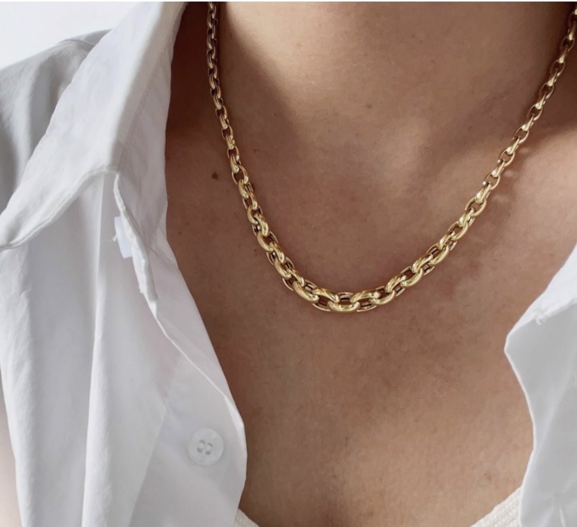 K18YG イエローゴールド 18K ネックレス オーバル グラデーション 太め 太い ネックレスチェーン チェーンネックレス レディース メンズ ボリューム - Jewelry Hills Tokyo