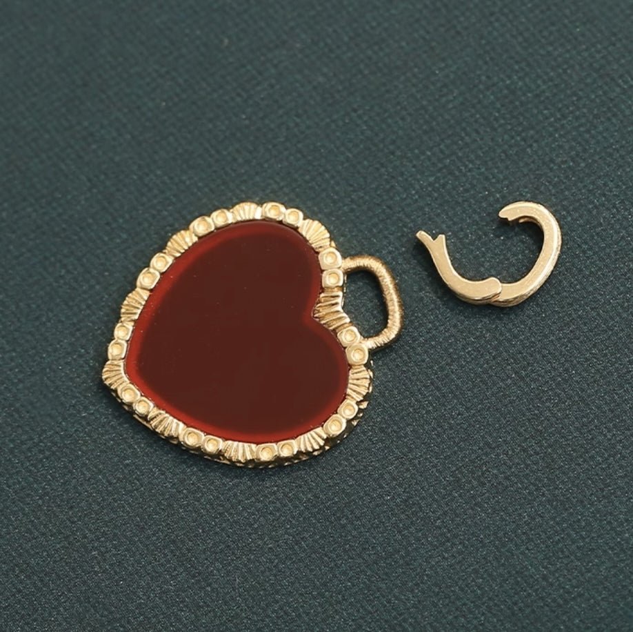 K18YG イエローゴールド ネックレス ペンダント ハート バチカン レッドカーネリアン / ブラックオニキス / 白蝶貝 18K ペンダントトップ ネックレスチャーム クラスプ赤 黒 白 - Jewelry Hills Tokyo