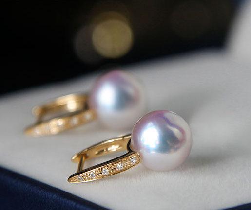 K18YG イエローゴールド あこや真珠 ピアス ダイヤモンド リングピアス アコヤ 真珠 パール ダイヤ スクエア シンプル 18K - Jewelry Hills Tokyo