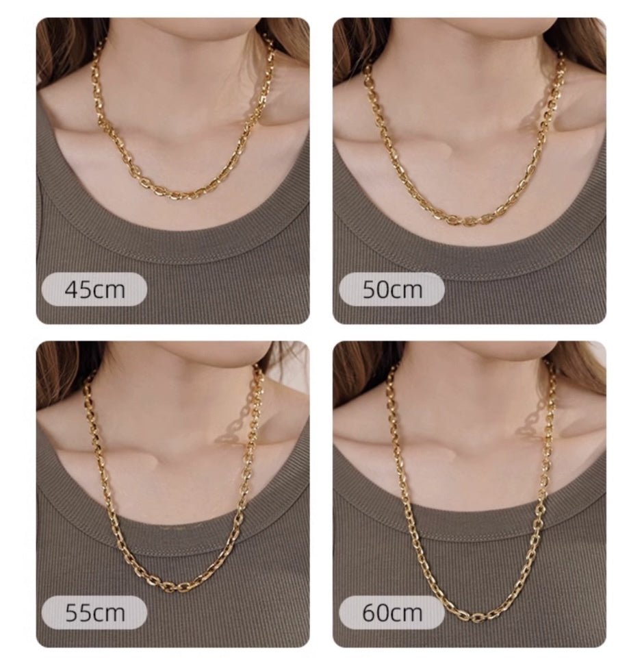 K18YG イエローゴールド 18K レオンチェーン ケーブルチェーン オーバル あずき 太め ボリューム ネックレス メンズ レディース 中空 男女共用 - Jewelry Hills Tokyo